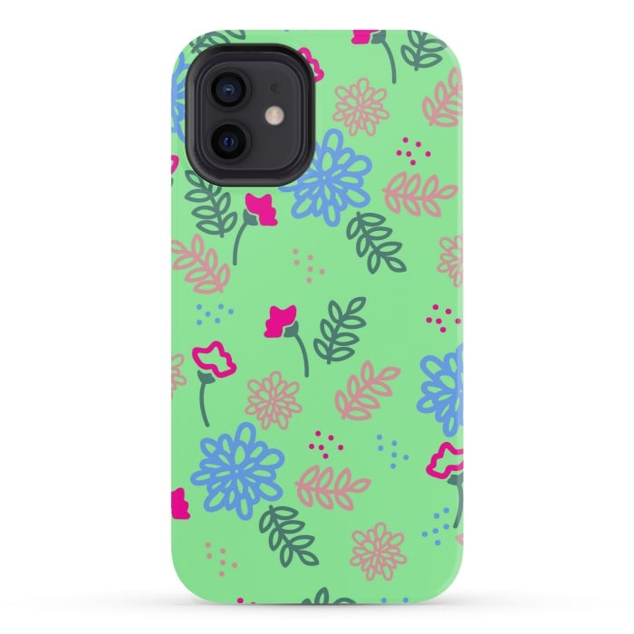 iPhone 12 StrongFit blue pink floral pattern by MALLIKA