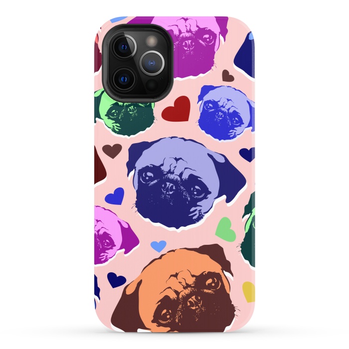 iPhone 12 Pro StrongFit Pug Puppy Dog Love Hearts Pattern  by BluedarkArt
