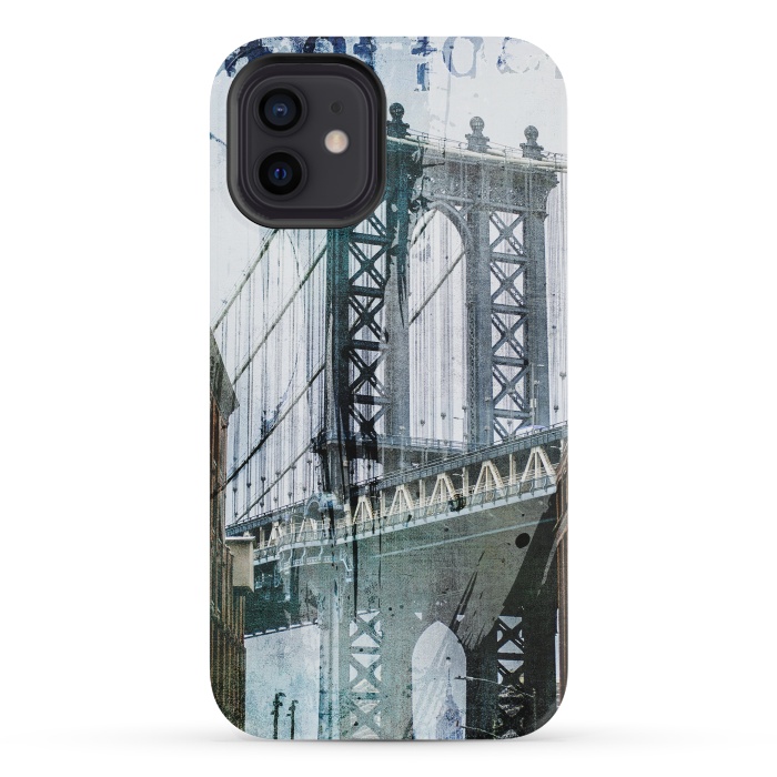 iPhone 12 mini StrongFit Brooklyn Bridge Grunge Mixed Media Art by Andrea Haase
