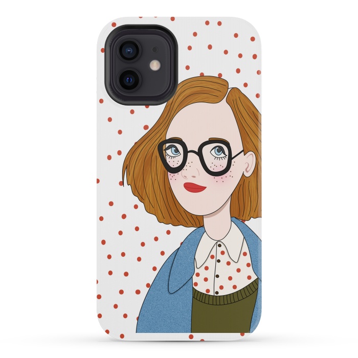 iPhone 12 mini StrongFit Trendy Fashion Girl with Red Polka Dots by DaDo ART