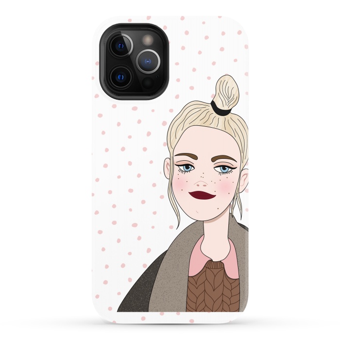 iPhone 12 Pro StrongFit Long Hair Fashion Girl with Pink Polka Dots by DaDo ART