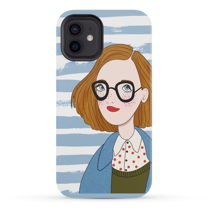 iPhone 12 mini StrongFit Fashion Girl and Blue  Stripes  by DaDo ART
