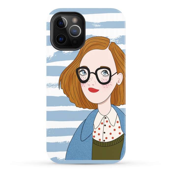 iPhone 12 Pro StrongFit Fashion Girl and Blue  Stripes  by DaDo ART
