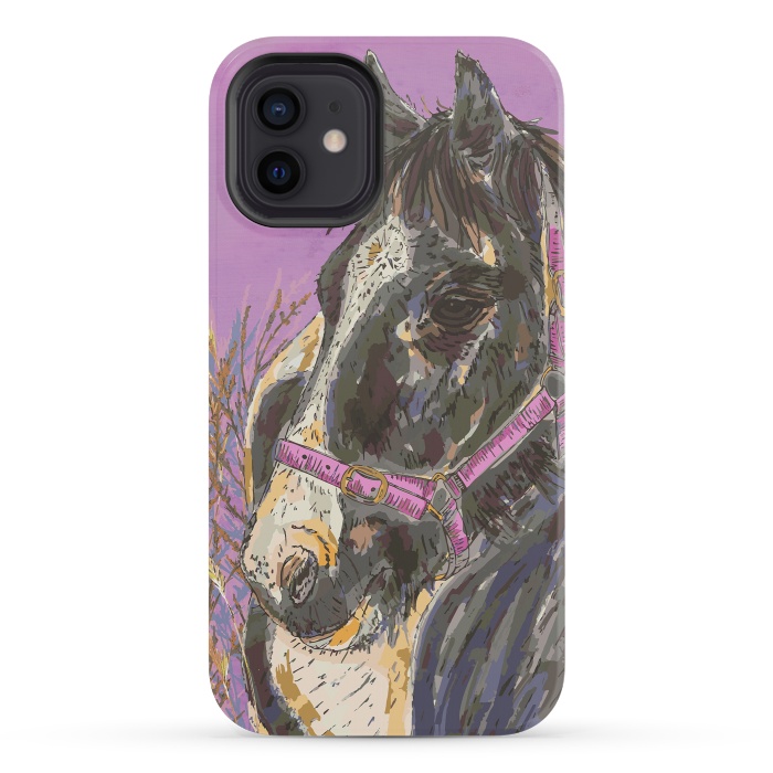 iPhone 12 mini StrongFit Black and White Horse by Lotti Brown