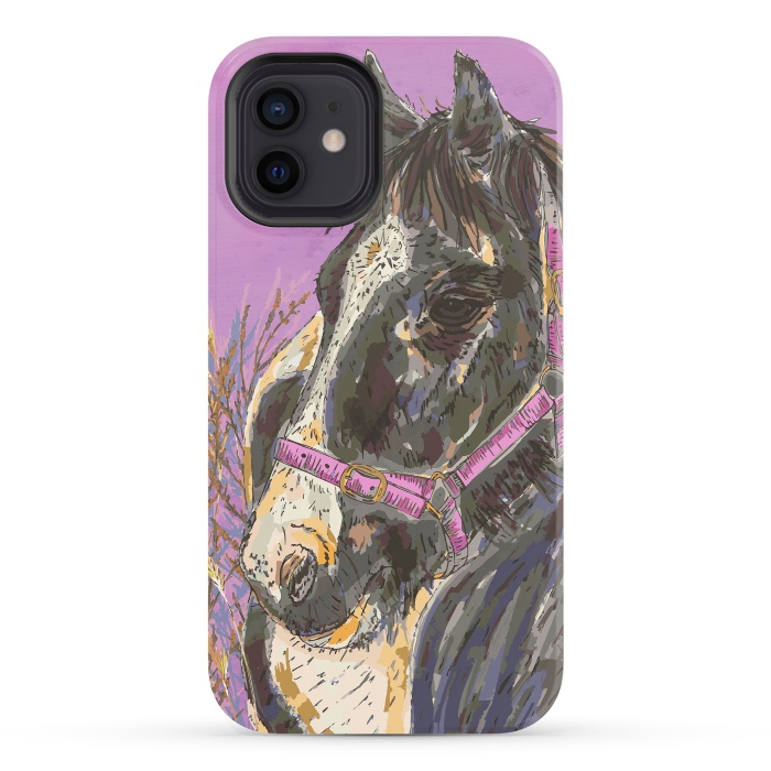 iPhone 12 StrongFit Black and White Horse by Lotti Brown
