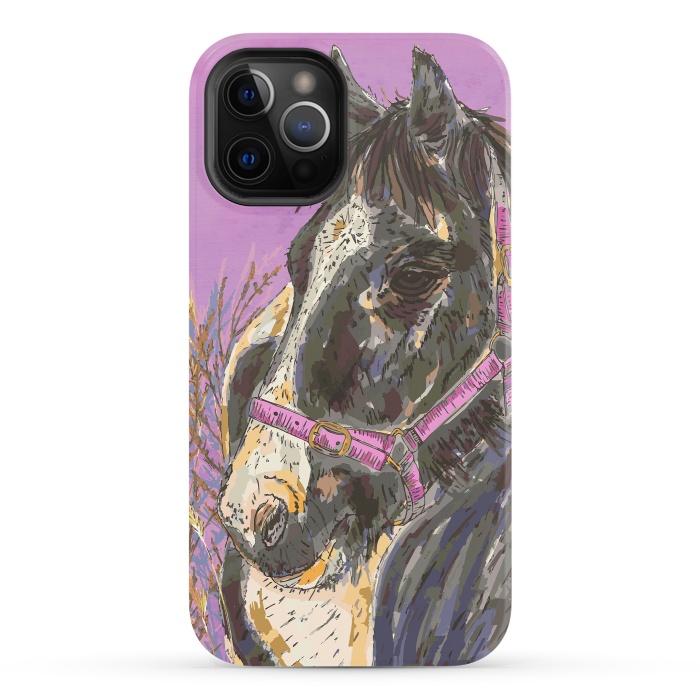 iPhone 12 Pro StrongFit Black and White Horse by Lotti Brown