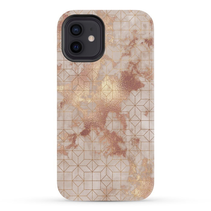 iPhone 12 mini StrongFit Simply Minimalistic  Rose Gold Shapes Marble Pattern by  Utart