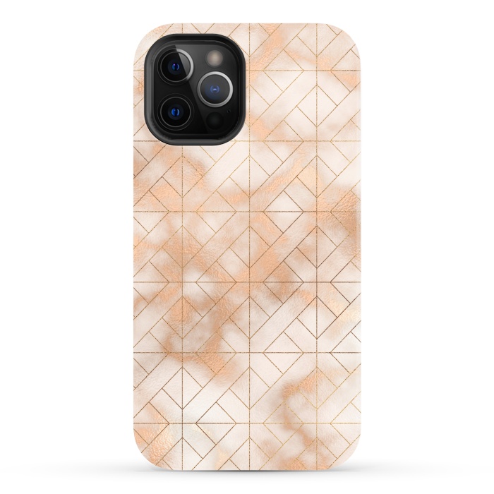 iPhone 12 Pro StrongFit Modern Quadrangle Shapes Rose Gold Marble Pattern by  Utart