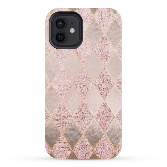 iPhone 12 mini StrongFit Rose Gold Glitter Argyle by  Utart
