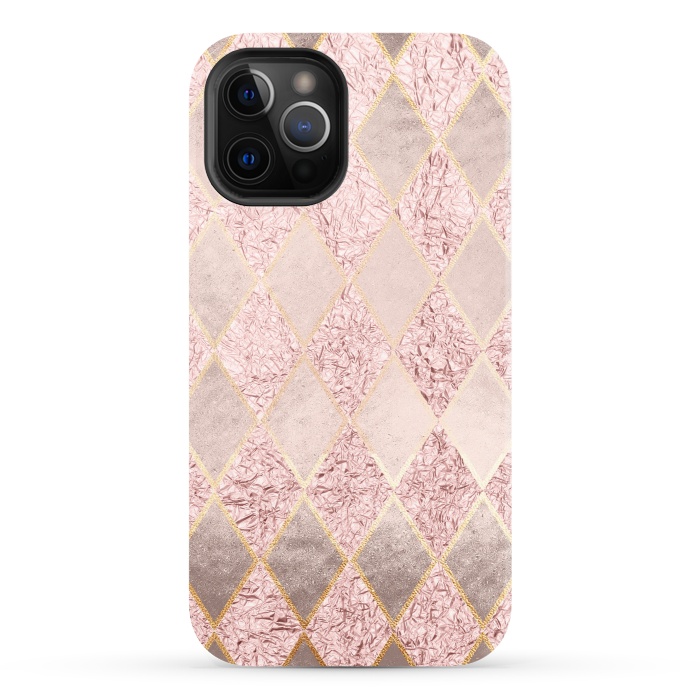 iPhone 12 Pro StrongFit Rose Gold Glitter Argyle by  Utart