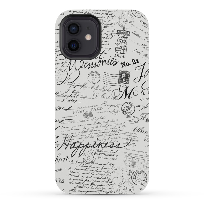 iPhone 12 mini StrongFit Nostalgic Handwriting Black And White by Andrea Haase