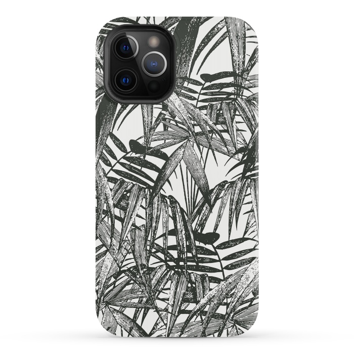 iPhone 12 Pro StrongFit Vintage Palm Leaves Black And White by Andrea Haase