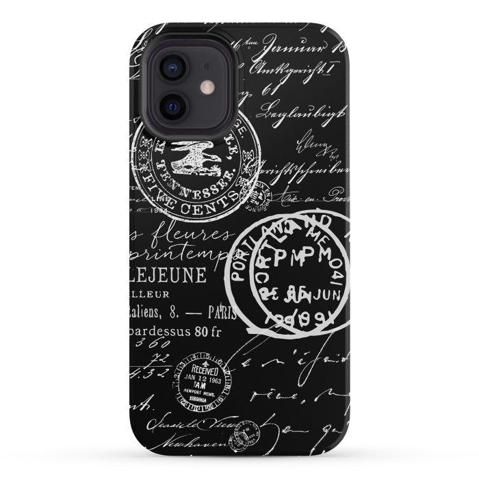 iPhone 12 mini StrongFit Vintage Handwriting White On Black by Andrea Haase