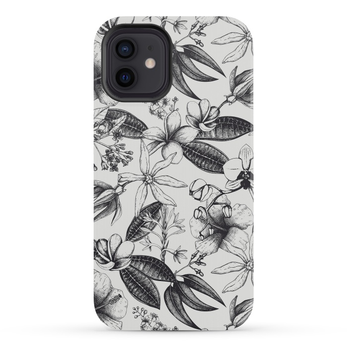 iPhone 12 mini StrongFit Black And White Exotic Flower Pattern by Andrea Haase