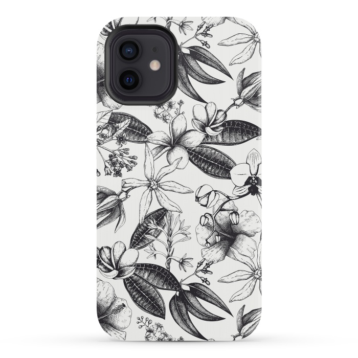 iPhone 12 StrongFit Black And White Exotic Flower Pattern by Andrea Haase