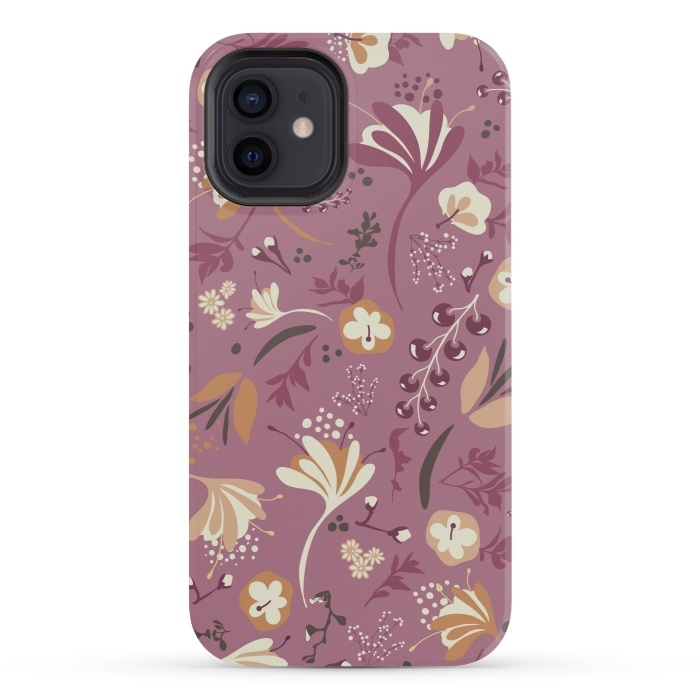 iPhone 12 mini StrongFit Beautiful Blooms on Plum by Paula Ohreen