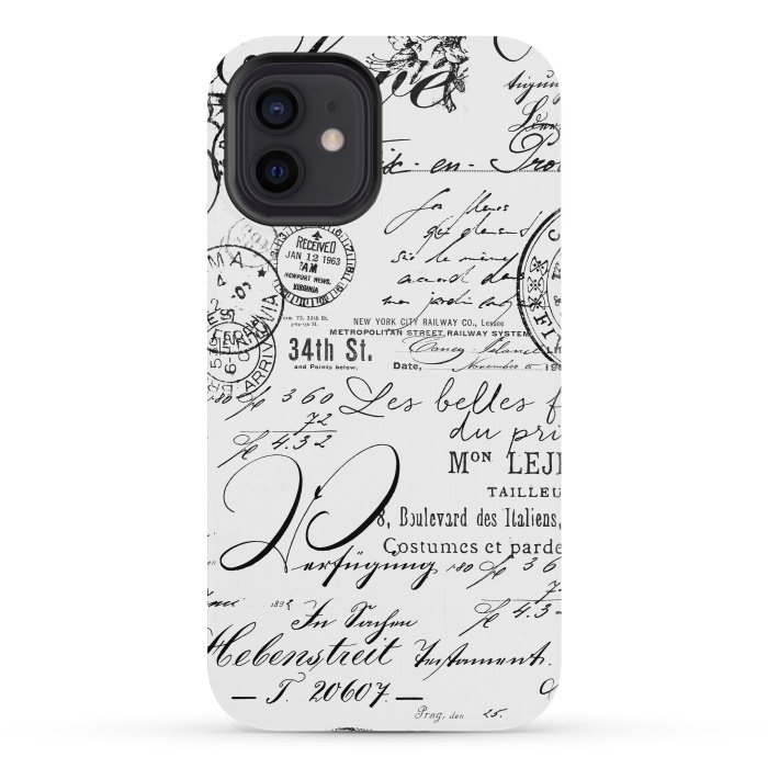 iPhone 12 mini StrongFit Black And White Nostalgic Handwriting by Andrea Haase