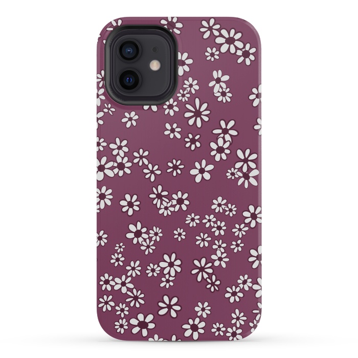 iPhone 12 mini StrongFit Ditsy Daisies on Purple by Paula Ohreen