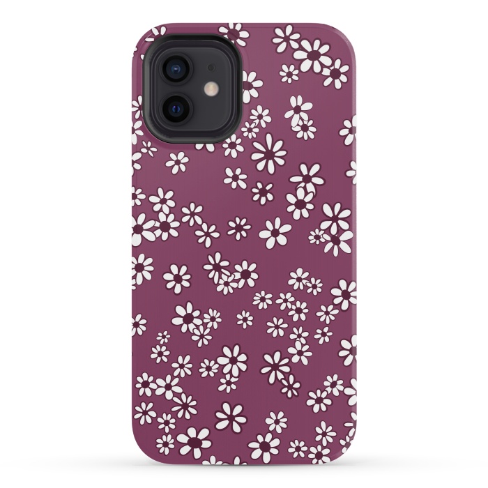 iPhone 12 StrongFit Ditsy Daisies on Purple by Paula Ohreen