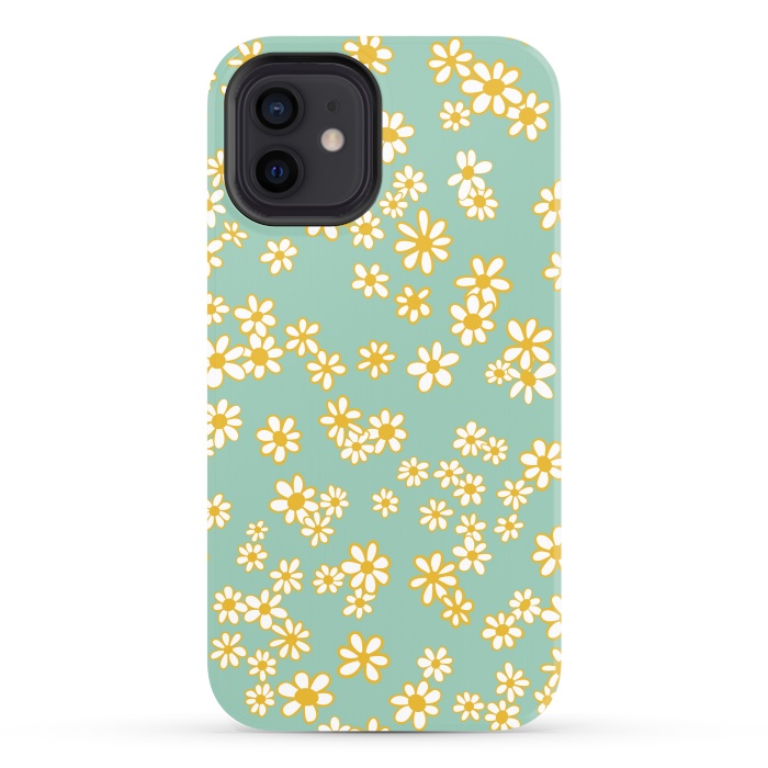 iPhone 12 StrongFit Ditsy Daisies on Teal by Paula Ohreen