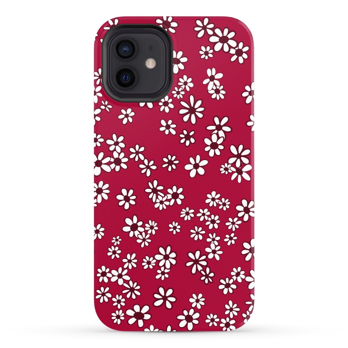 iPhone 12 StrongFit Ditsy Daisies on Bright Pink by Paula Ohreen