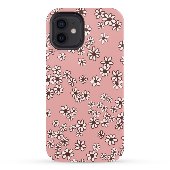 iPhone 12 StrongFit Ditsy Daisies on Pink by Paula Ohreen