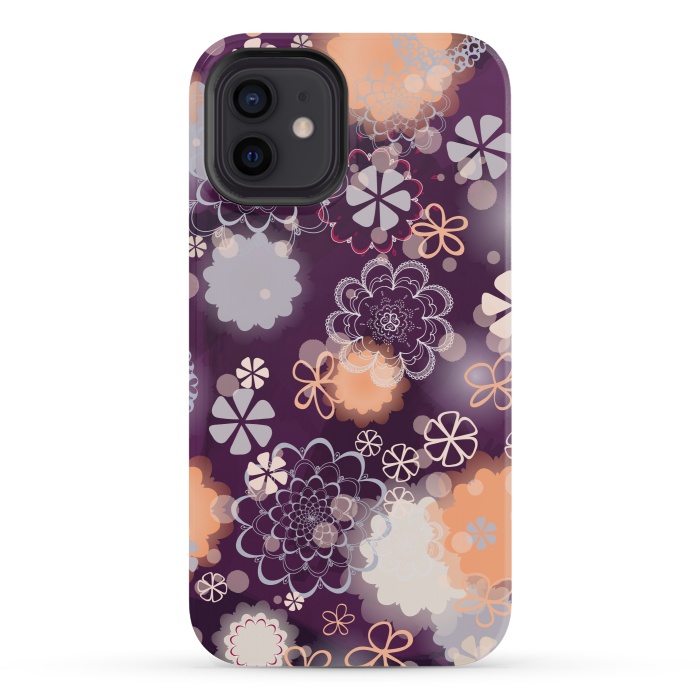 iPhone 12 mini StrongFit Lacy Flowers on Dark Purple by Paula Ohreen