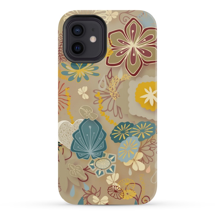 iPhone 12 mini StrongFit Paper-Cut Florals on Gold by Paula Ohreen