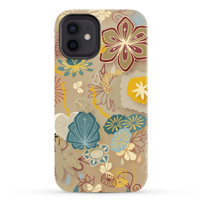 iPhone 12 StrongFit Paper-Cut Florals on Gold by Paula Ohreen