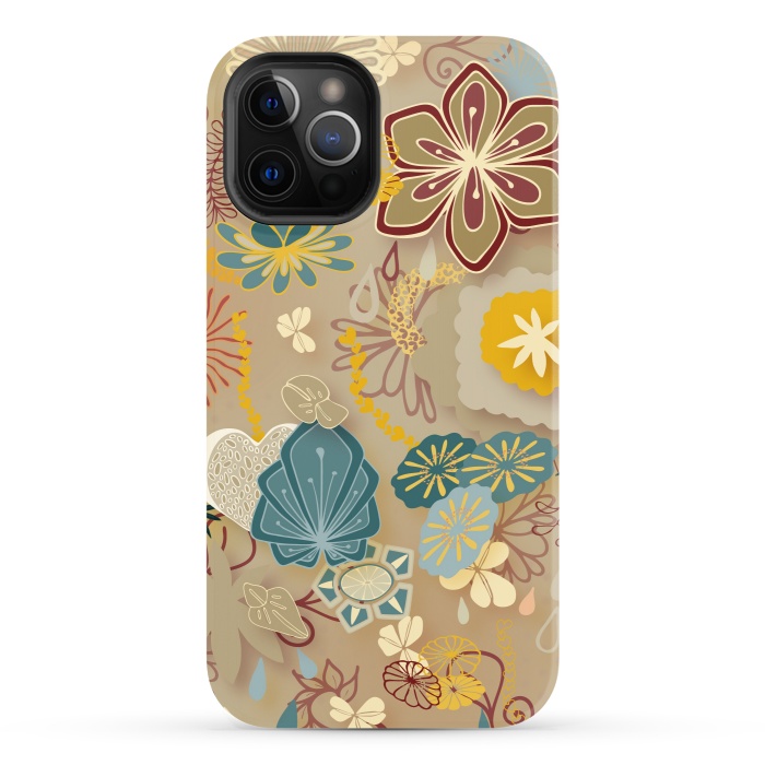 iPhone 12 Pro StrongFit Paper-Cut Florals on Gold by Paula Ohreen