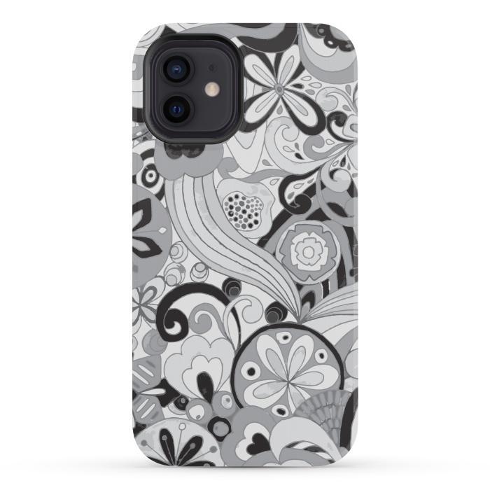 iPhone 12 mini StrongFit Retro Colouring Booking in Black and White by Paula Ohreen