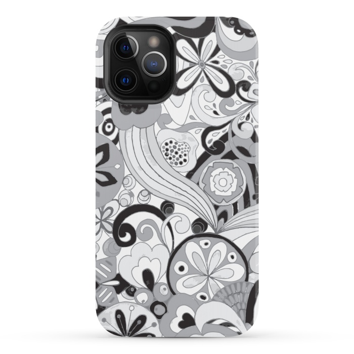 iPhone 12 Pro StrongFit Retro Colouring Booking in Black and White by Paula Ohreen