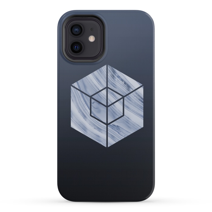 iPhone 12 mini StrongFit Marbled Hexagon In Shades Of Blue by Andrea Haase