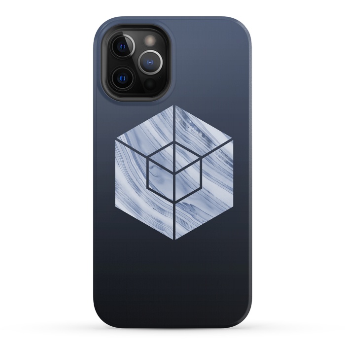 iPhone 12 Pro StrongFit Marbled Hexagon In Shades Of Blue by Andrea Haase