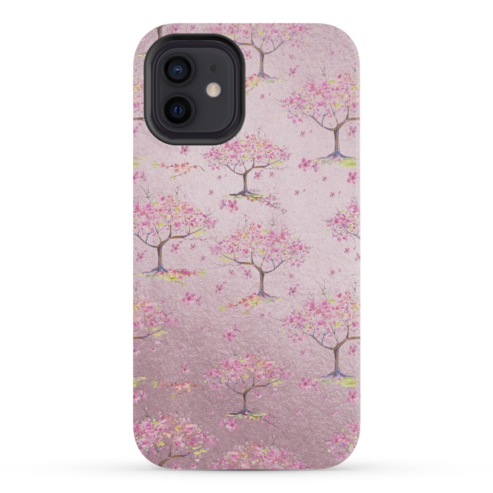 iPhone 12 mini StrongFit Pink Metal Cherry Blossom Trees Pattern by  Utart