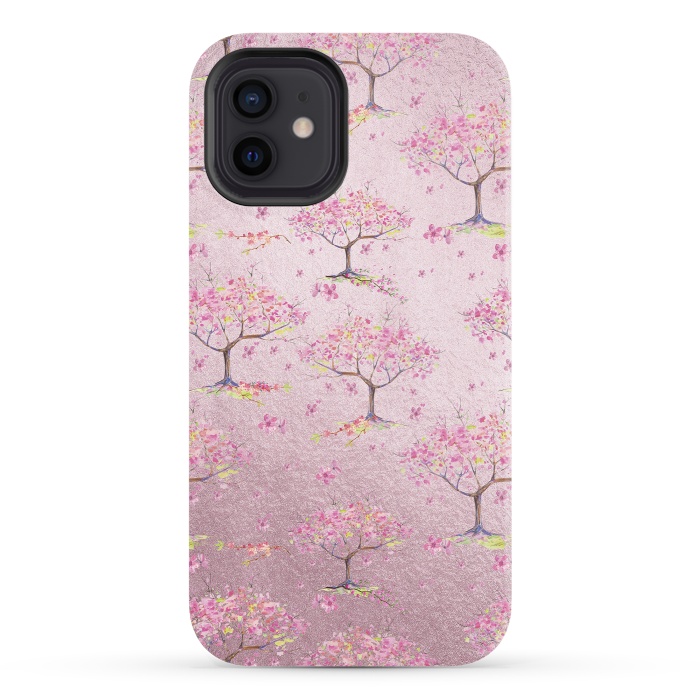 iPhone 12 StrongFit Pink Metal Cherry Blossom Trees Pattern by  Utart