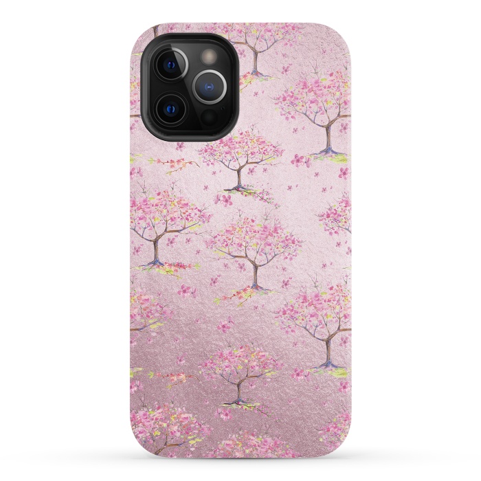 iPhone 12 Pro StrongFit Pink Metal Cherry Blossom Trees Pattern by  Utart