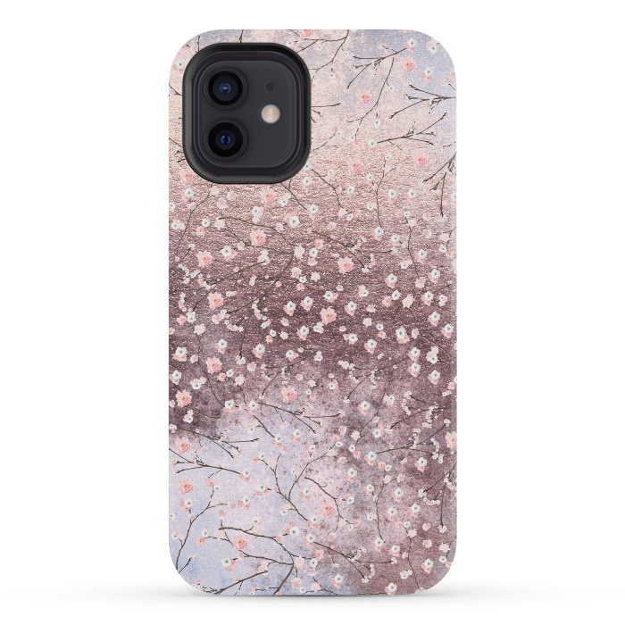 iPhone 12 mini StrongFit Metal vintage Pink Cherry Blossom Pattern by  Utart