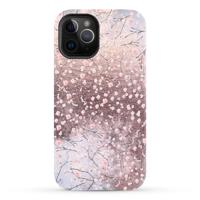 iPhone 12 Pro StrongFit Metal vintage Pink Cherry Blossom Pattern by  Utart