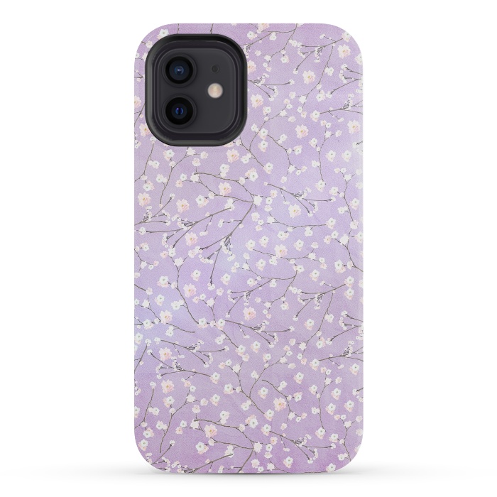 iPhone 12 mini StrongFit Purple Watercolor Spring Cherry Blossom Pattern by  Utart