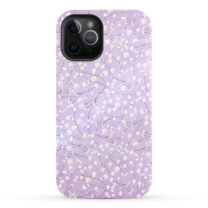 iPhone 12 Pro StrongFit Purple Watercolor Spring Cherry Blossom Pattern by  Utart