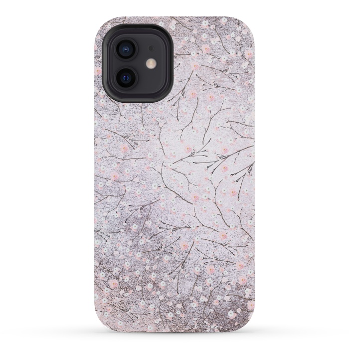iPhone 12 mini StrongFit Purple Gray Metal Shiny Cherry Blossom Pattern by  Utart