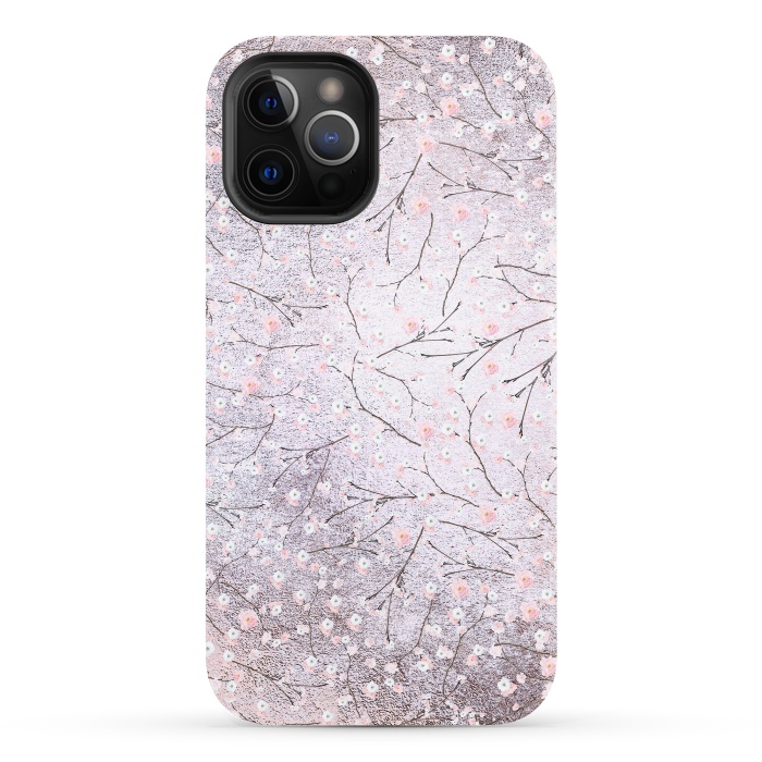 iPhone 12 Pro StrongFit Purple Gray Metal Shiny Cherry Blossom Pattern by  Utart