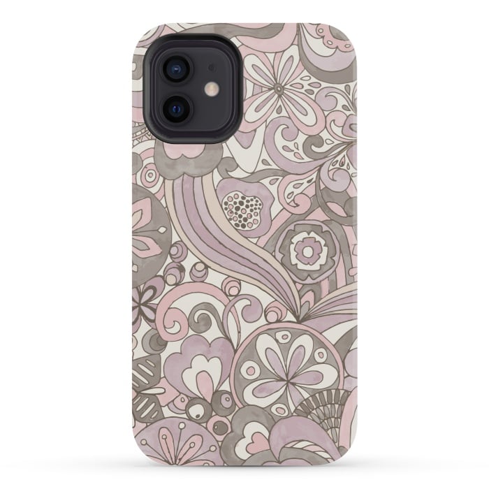 iPhone 12 mini StrongFit Retro Colouring Book Pink and Gray by Paula Ohreen