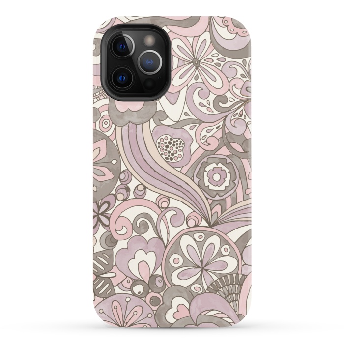 iPhone 12 Pro StrongFit Retro Colouring Book Pink and Gray by Paula Ohreen