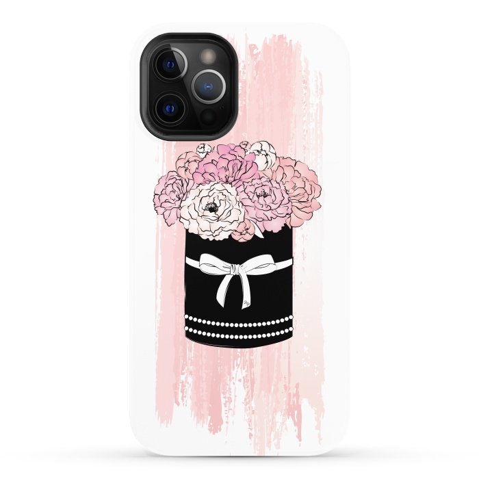 iPhone 12 Pro StrongFit Flower Box with pink Peonies by Martina