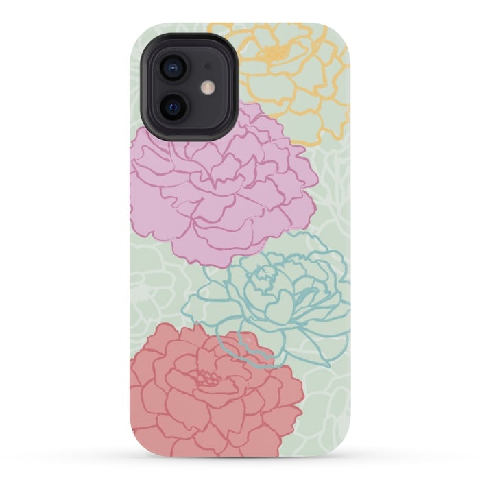 iPhone 12 mini StrongFit Pretty pastel peonies by Martina