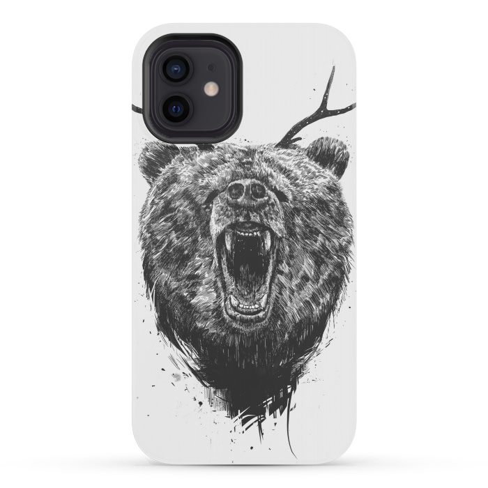 iPhone 12 mini StrongFit Angry bear with antlers by Balazs Solti