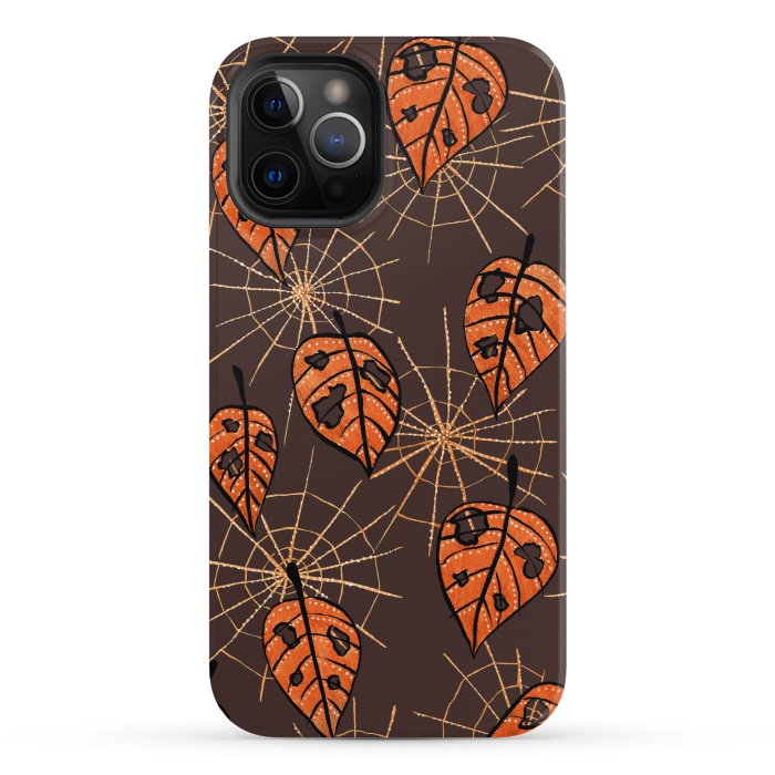 iPhone 12 Pro StrongFit Orange Leaves With Holes And Spiderwebs by Boriana Giormova