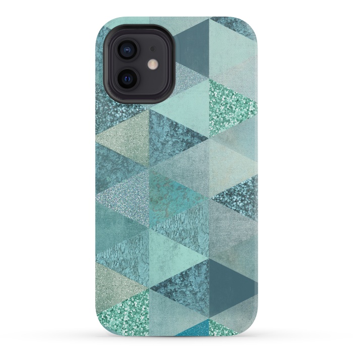 iPhone 12 mini StrongFit Fancy Shimmering Teal Triangles by Andrea Haase